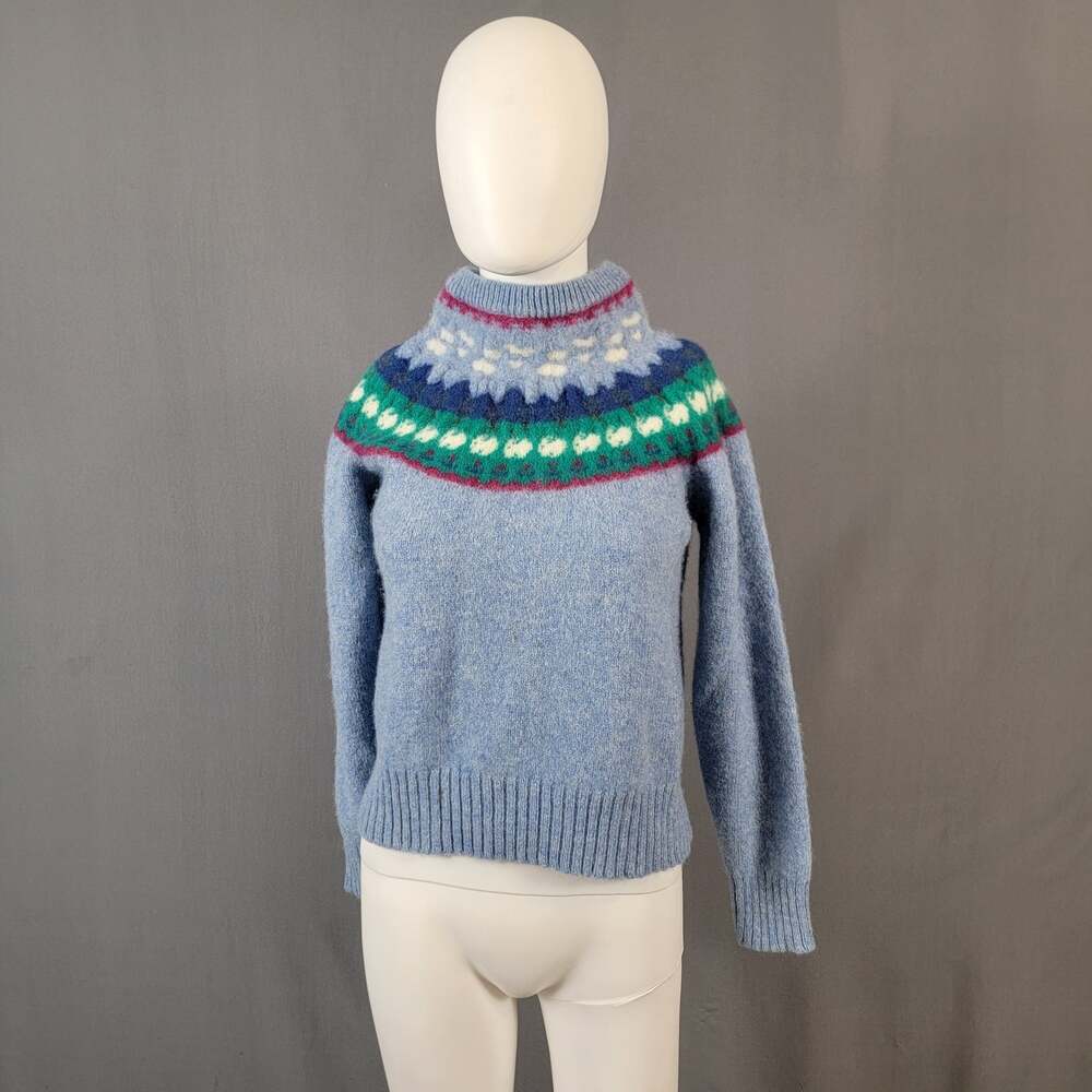 Contemporary Classics Fair Isle Blue Wool Sweater Vintage Cottagecore Retro